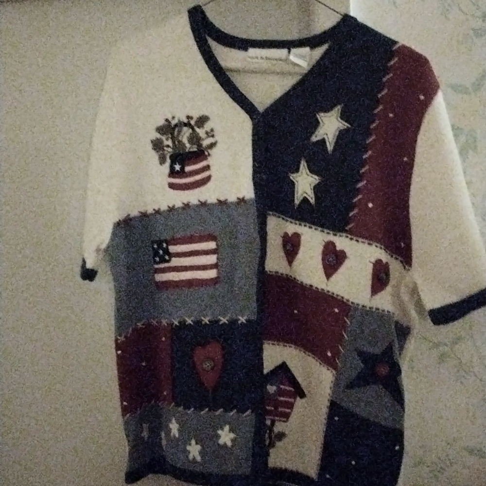 Woman's patriotic short sleeve sweater